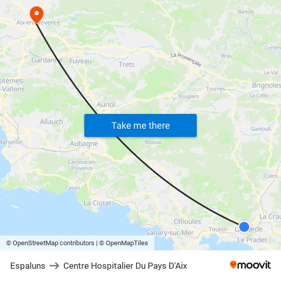 Espaluns to Centre Hospitalier Du Pays D'Aix map