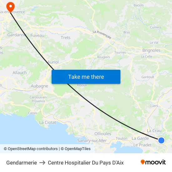 Gendarmerie to Centre Hospitalier Du Pays D'Aix map