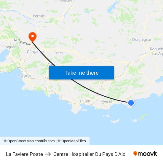 La Faviere Poste to Centre Hospitalier Du Pays D'Aix map