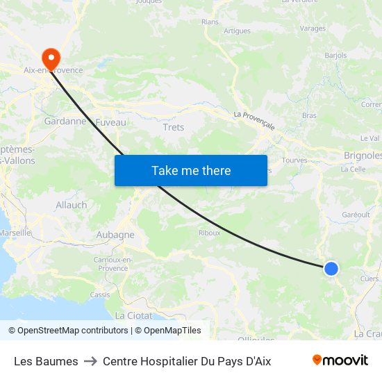 Les Baumes to Centre Hospitalier Du Pays D'Aix map