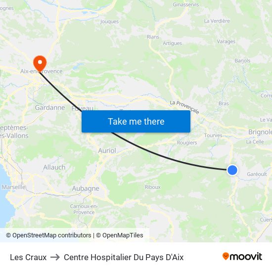 Les Craux to Centre Hospitalier Du Pays D'Aix map