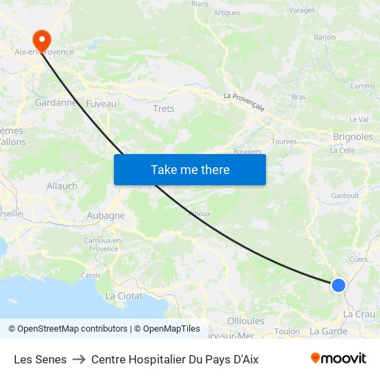 Les Senes to Centre Hospitalier Du Pays D'Aix map