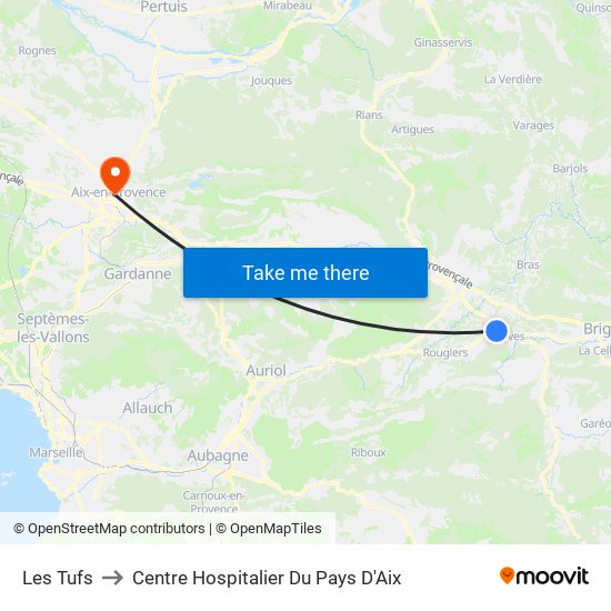 Les Tufs to Centre Hospitalier Du Pays D'Aix map