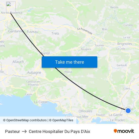 Pasteur to Centre Hospitalier Du Pays D'Aix map