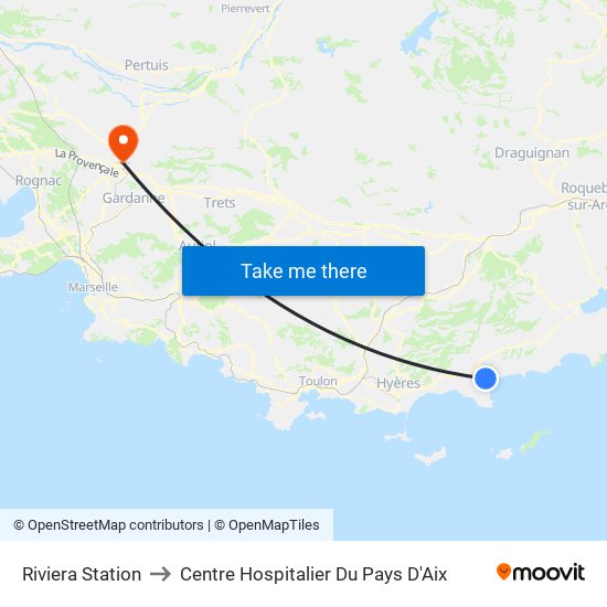 Riviera Station to Centre Hospitalier Du Pays D'Aix map