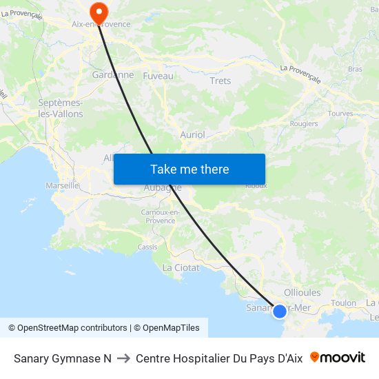 Sanary Gymnase N to Centre Hospitalier Du Pays D'Aix map