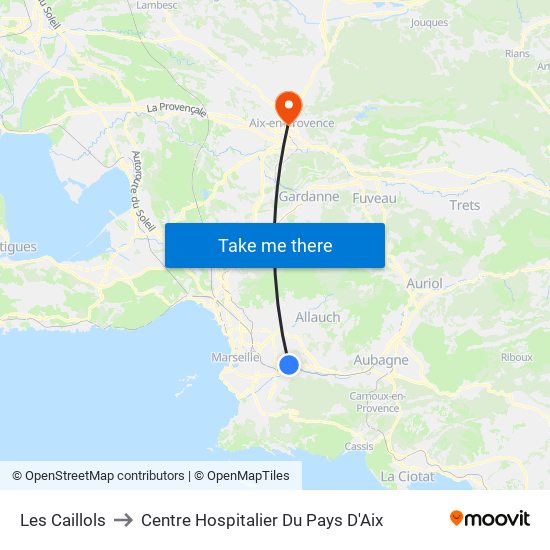 Les Caillols to Centre Hospitalier Du Pays D'Aix map