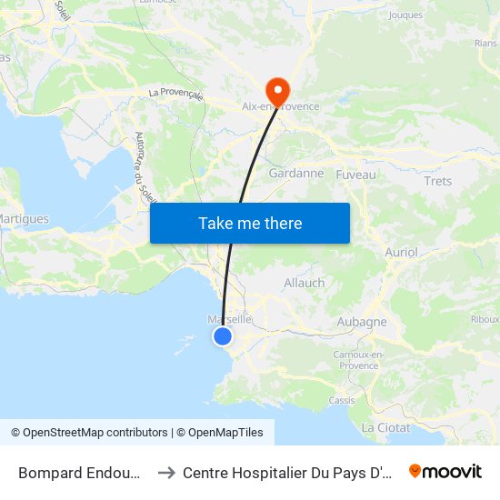 Bompard Endoume to Centre Hospitalier Du Pays D'Aix map