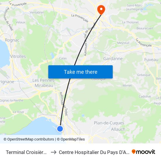 Terminal Croisières to Centre Hospitalier Du Pays D'Aix map