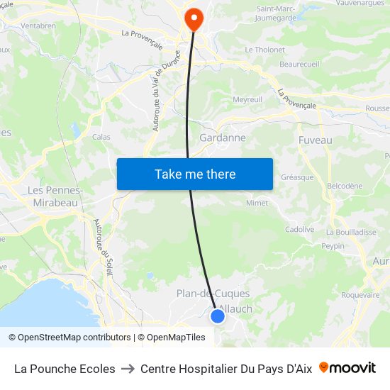 La Pounche Ecoles to Centre Hospitalier Du Pays D'Aix map