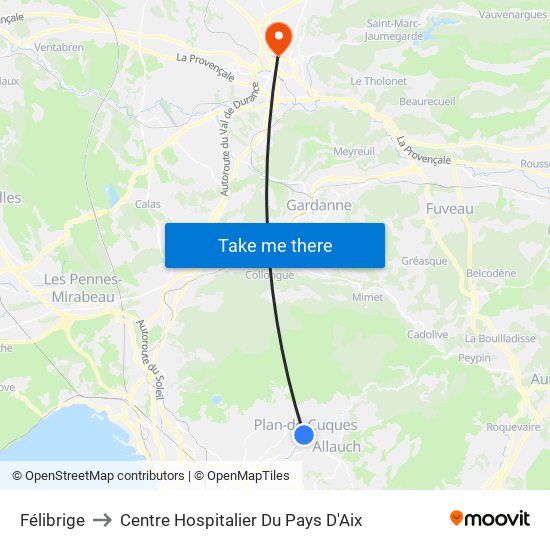 Félibrige to Centre Hospitalier Du Pays D'Aix map