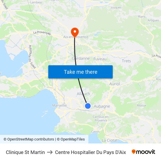 Clinique St Martin to Centre Hospitalier Du Pays D'Aix map