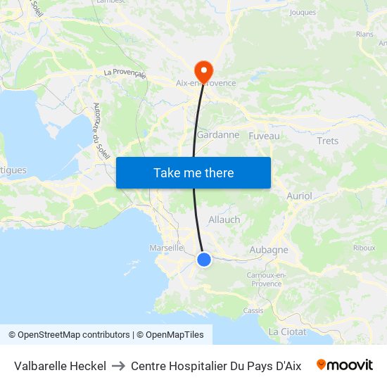 Valbarelle Heckel to Centre Hospitalier Du Pays D'Aix map