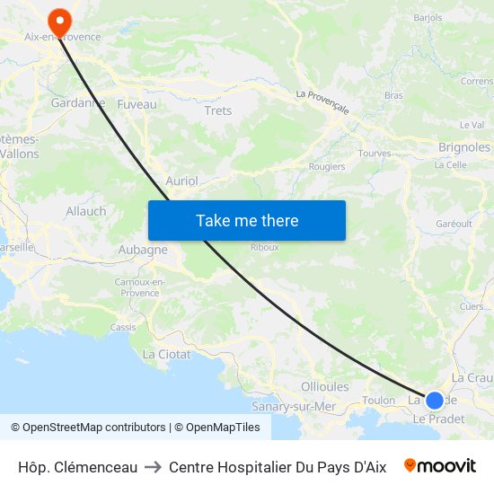 Hôp. Clémenceau to Centre Hospitalier Du Pays D'Aix map