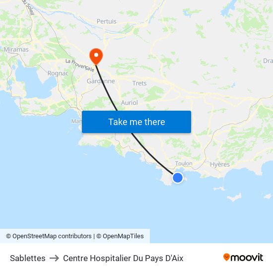 Sablettes to Centre Hospitalier Du Pays D'Aix map