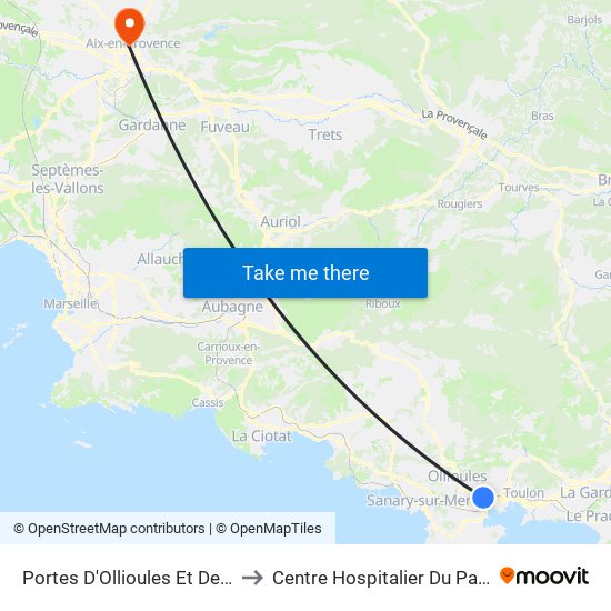 Portes D'Ollioules Et De Toulon to Centre Hospitalier Du Pays D'Aix map