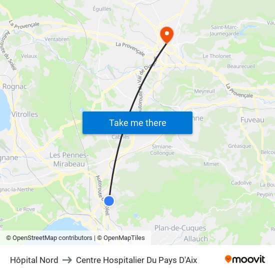 Hôpital Nord to Centre Hospitalier Du Pays D'Aix map