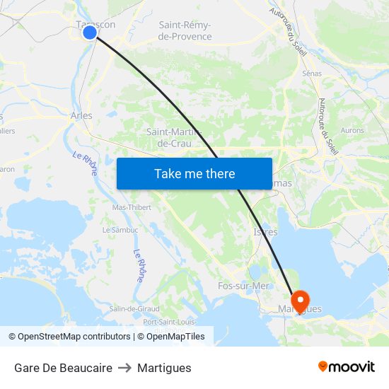 Gare De Beaucaire to Martigues map