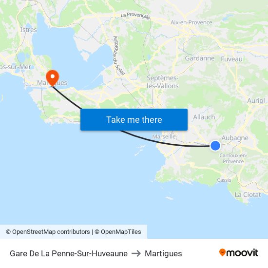Gare De La Penne-Sur-Huveaune to Martigues map