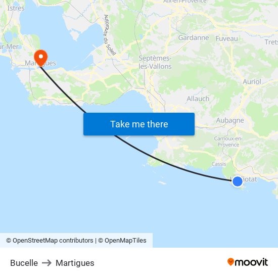 Bucelle to Martigues map