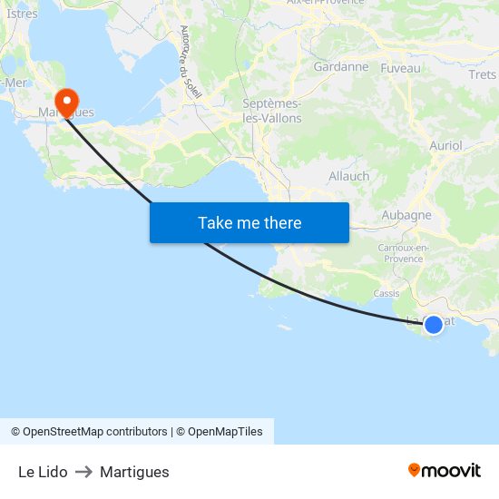 Le Lido to Martigues map