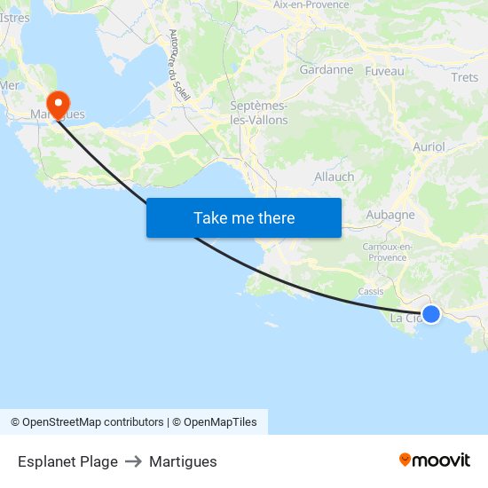 Esplanet Plage to Martigues map