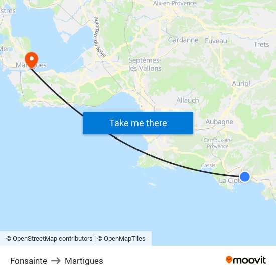 Fonsainte to Martigues map