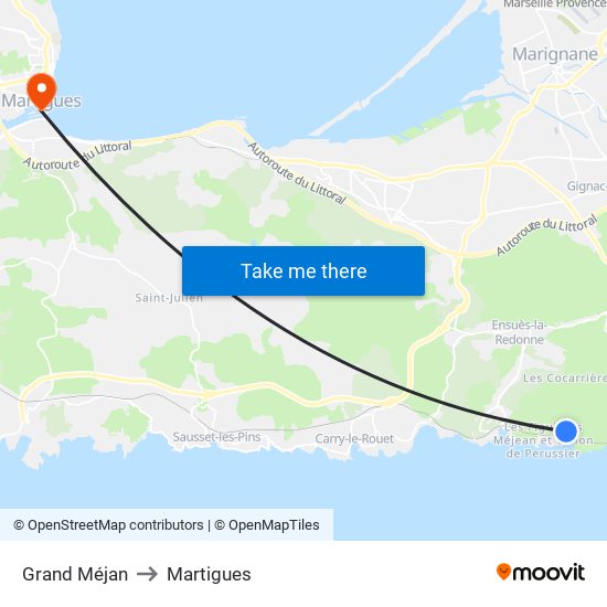 Grand Méjan to Martigues map