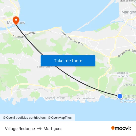 Village Redonne to Martigues map