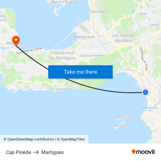 Cap Pinède to Martigues map