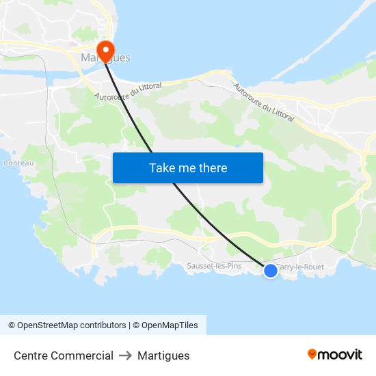 Centre Commercial to Martigues map