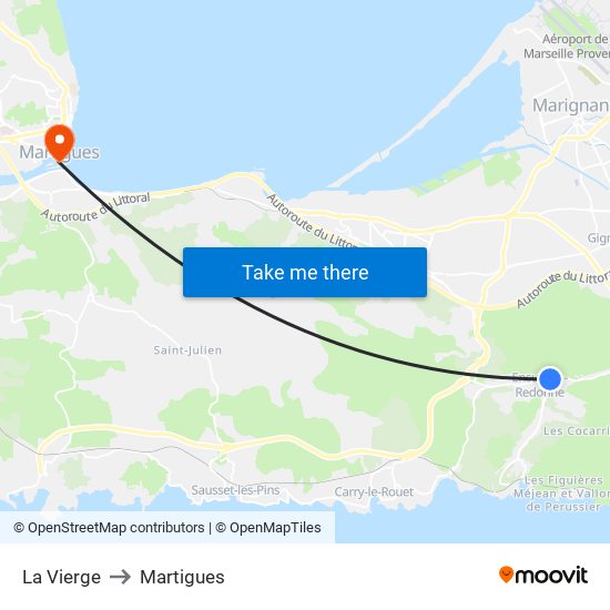 La Vierge to Martigues map
