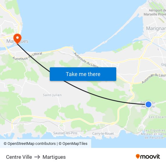 Centre Ville to Martigues map