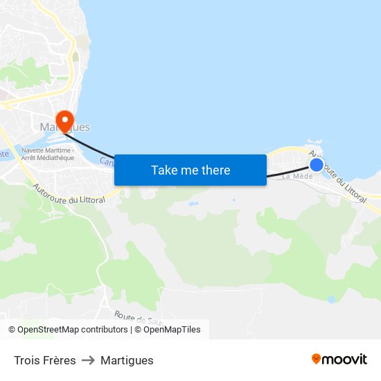 Trois Frères to Martigues map