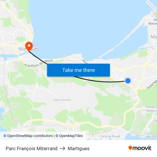 Parc François Miterrand to Martigues map