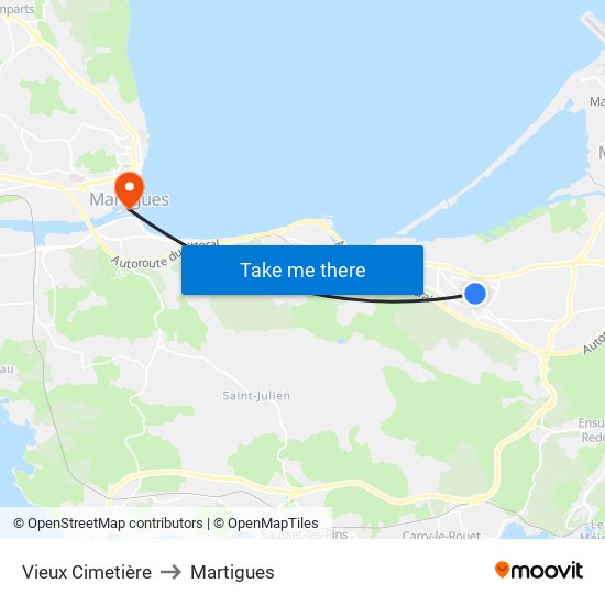 Vieux Cimetière to Martigues map