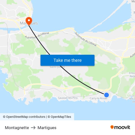 Montagnette to Martigues map