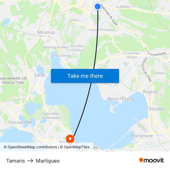 Tamaris to Martigues map