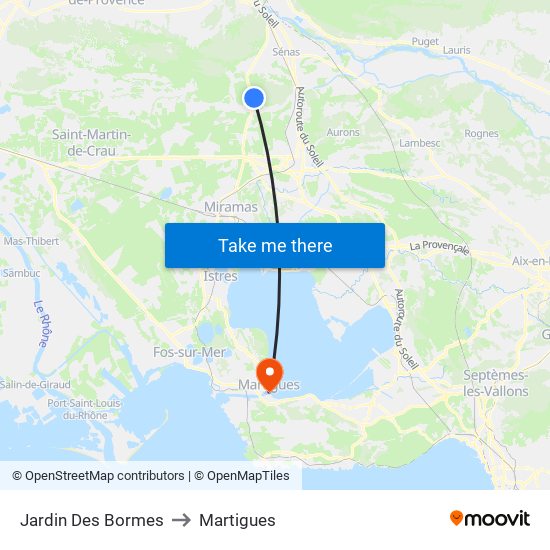 Jardin Des Bormes to Martigues map