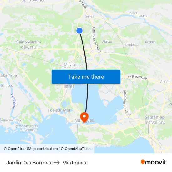 Jardin Des Bormes to Martigues map