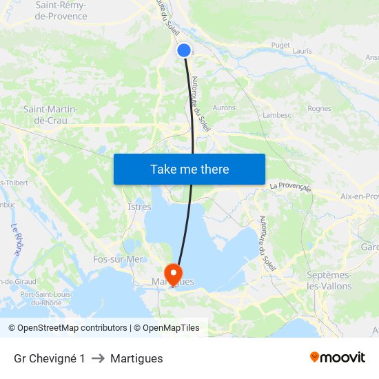 Gr Chevigné 1 to Martigues map