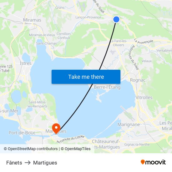 Fânets to Martigues map