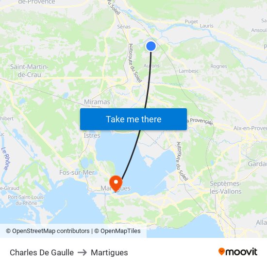 Charles De Gaulle to Martigues map