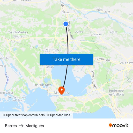 Barres to Martigues map