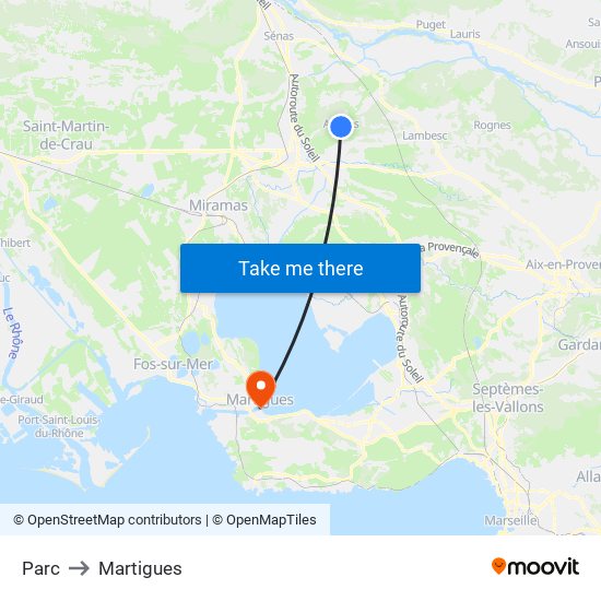 Parc to Martigues map