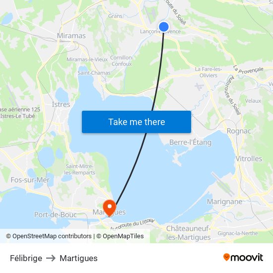 Félibrige to Martigues map