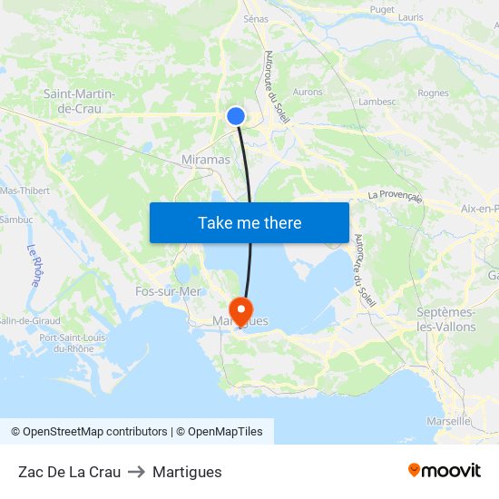 Zac De La Crau to Martigues map