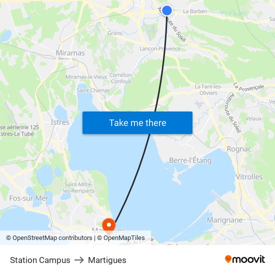 Station Campus to Martigues map