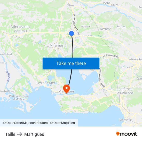 Taille to Martigues map