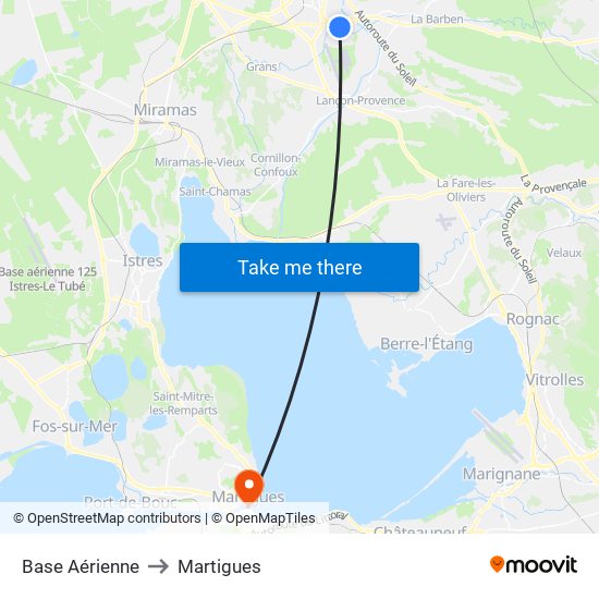 Base Aérienne to Martigues map